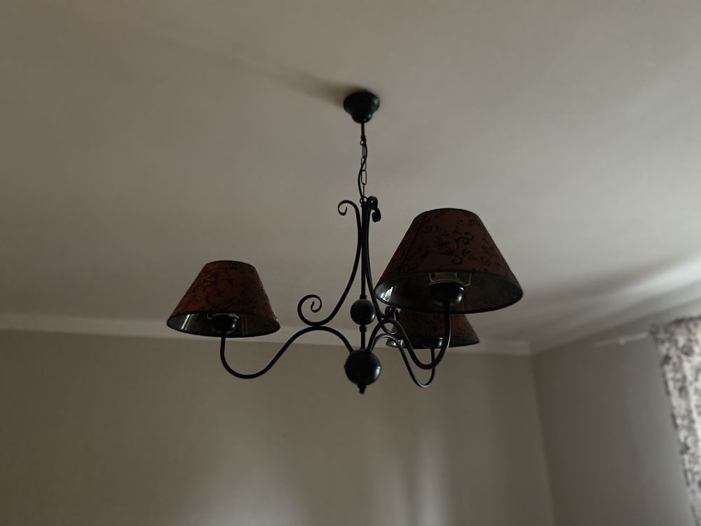 Żyrandol lampa wiszaca 3 żarówki sypialnia abażór brazowy