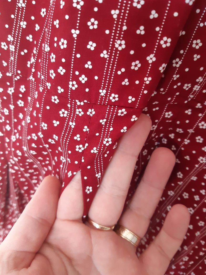 Bordowa sukienka 42 / 44 c&a bordo kwiaty wiosenna z krótkim rękawem