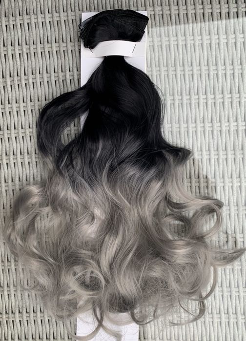 Premium Ultra włosy doczepiane, czarny / popiel ombre clip in ( 249 )