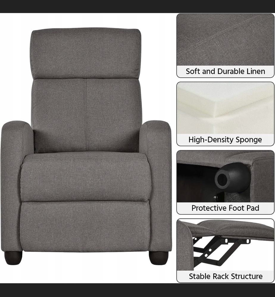 Fotel Rozkładany Yaheetech Relaksacyjne Krzesło Sofa Pojedyńcza