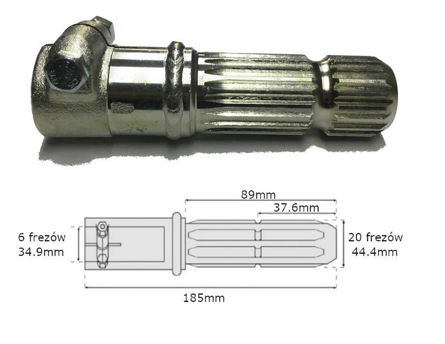 Adapter redukcja wałka WOM 6 frezów 34,9mm / 20 frezów 44,4mm