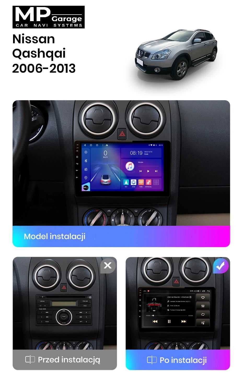 Radio Android Nissan Qashqai J10 4G LTE CarPlay AA Qled Montaż