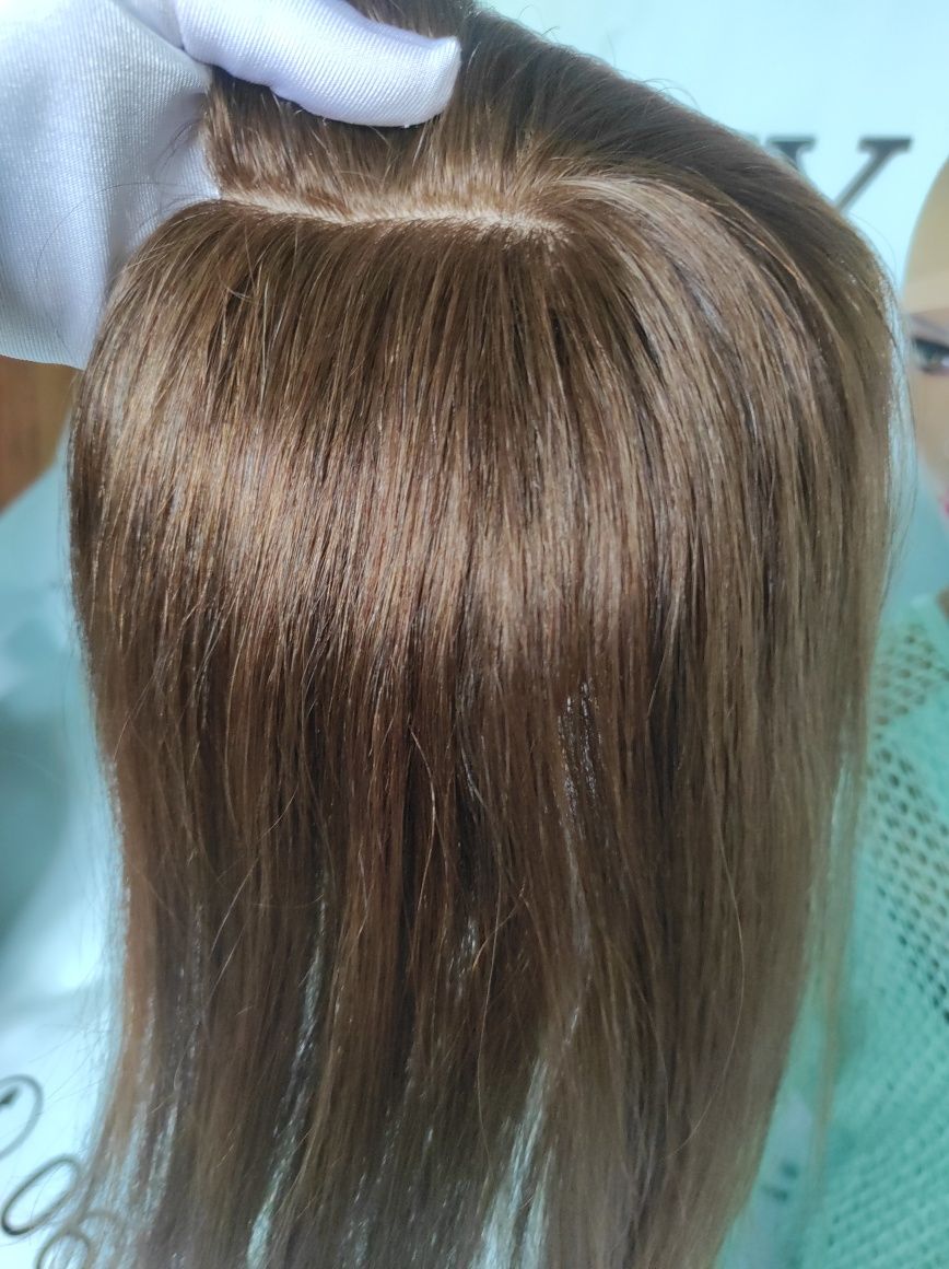 Накладка полу парик русый коричневый 40см , перука натуральне волосся