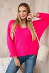 Sweter z dekoltem w serek różowy neon, oversize