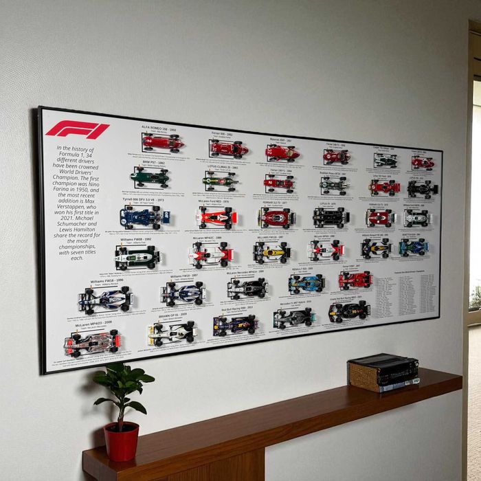 Всі 34 Чемпіони світу F1 на Великій металевій Рамці 115х50см формула 1