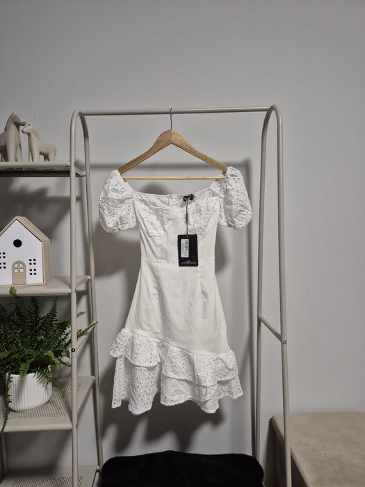 Biała sukienka PrettyLittleThing XS Cottagecore Coquette Fairycore