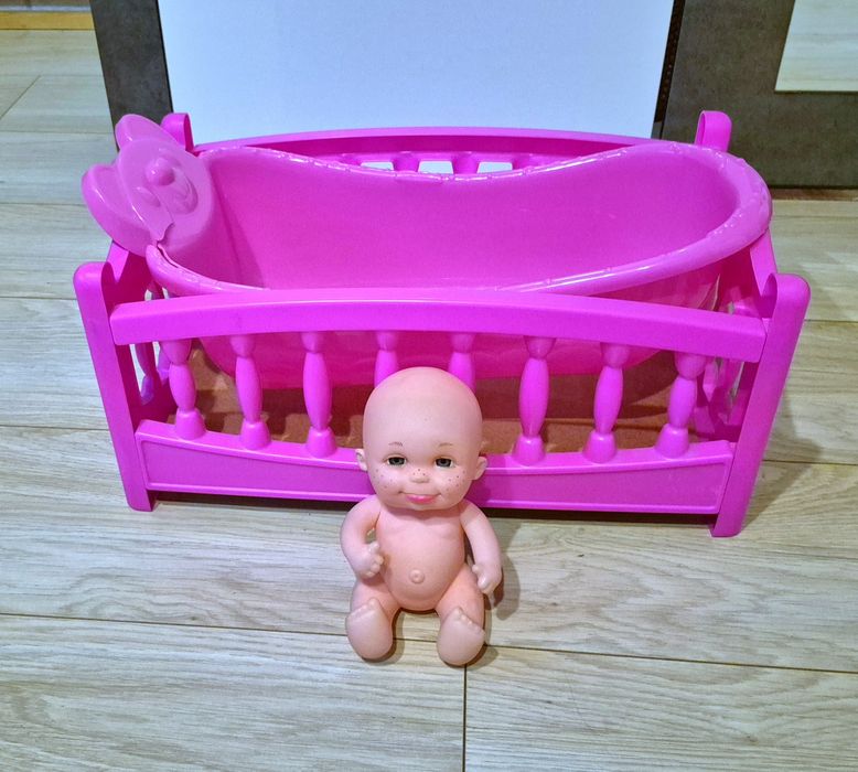 Zestaw dla dziewczynki 3w1 duże łóżeczko XXL,mała lalka bobas,wanienka
