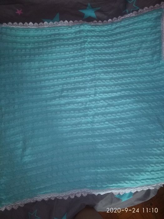 Конверт на выписку вязаный с махрой бирюзовый