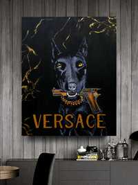 Картина Доберман Versace бренды подарок успех деньги pop art интерьер