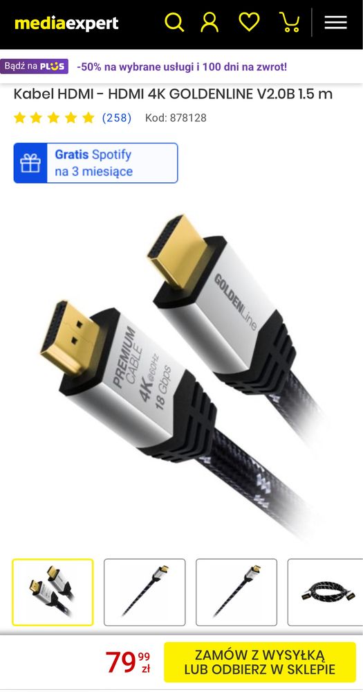 Przewód kabel HDMI 4K 1,5 metra GOLDENLine