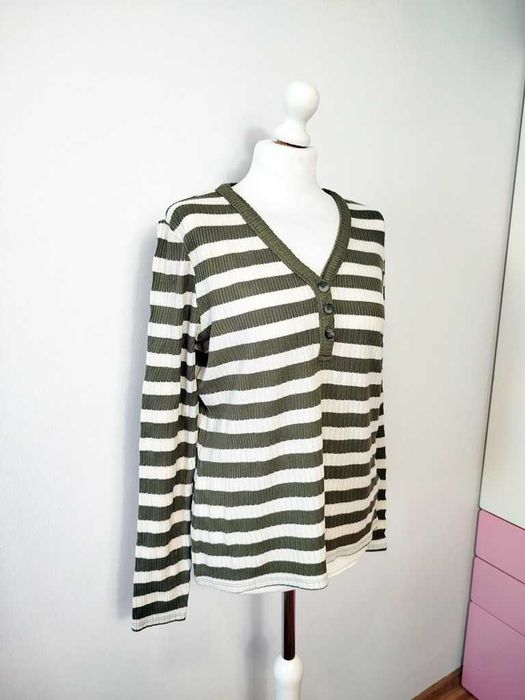 Papaya khaki kremowa dzianinowa bluzka sweterek w paski