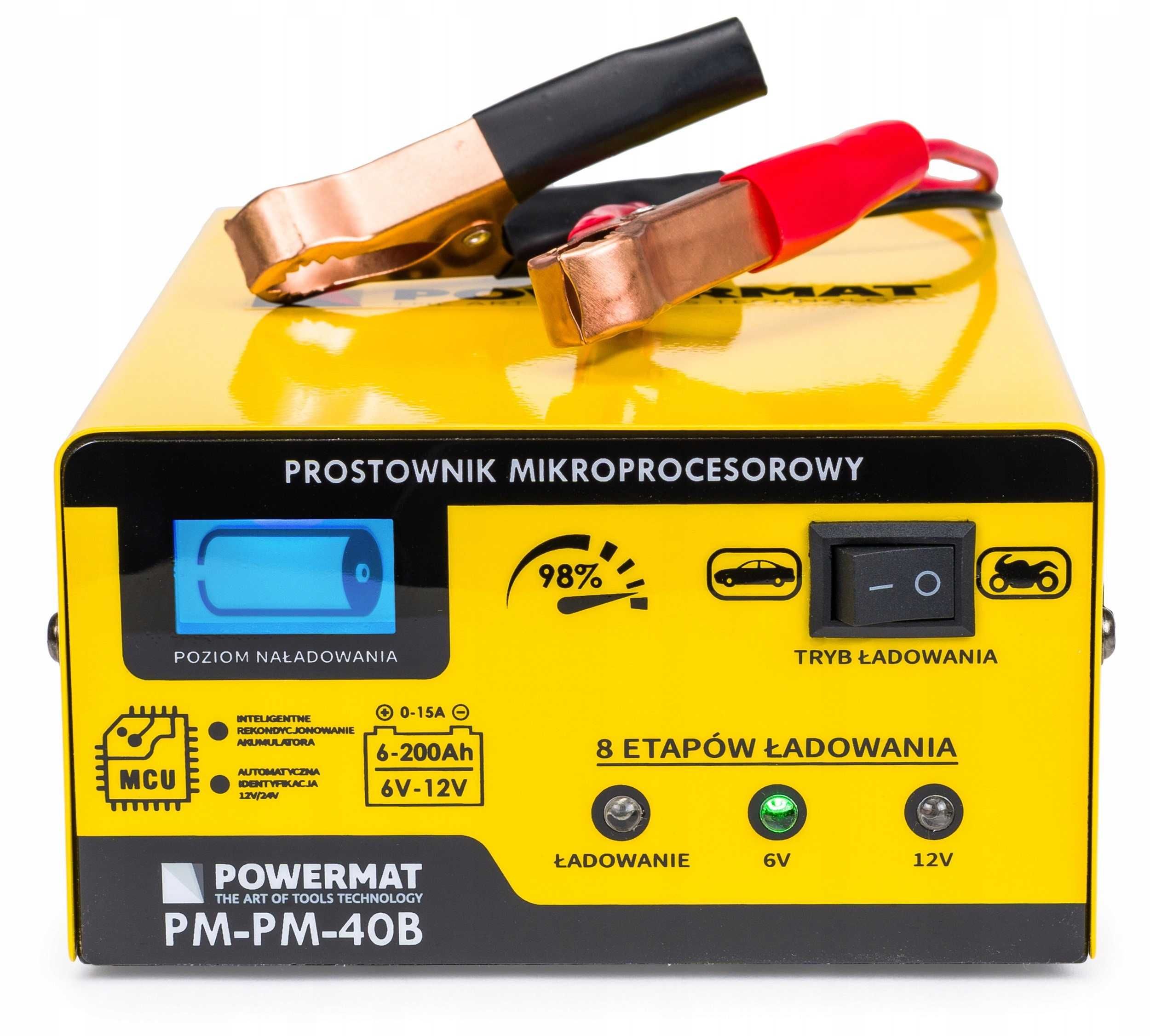 Prostownik MIKROPROCESOROWY Akumulatorowy 6V 12V, 2 lata gwarancja