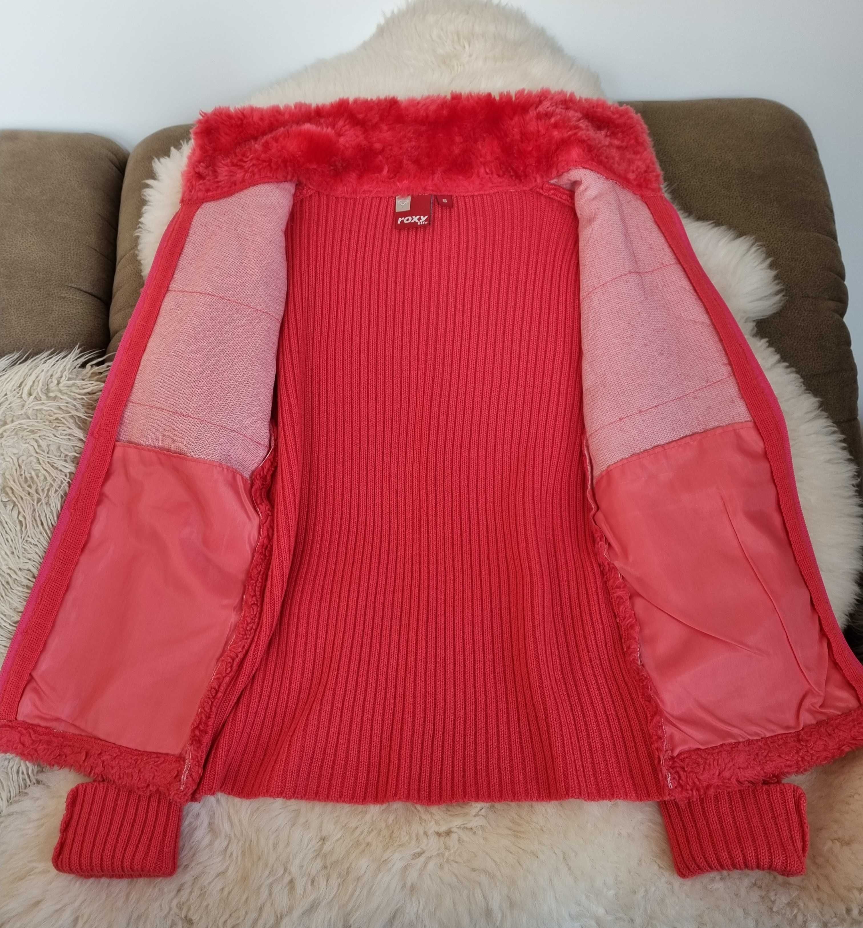 Sweter Rozpinany Bluza Futerko Roxy Amarantowa – S M L