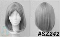 Szara krótka peruka z grzywką siwa szary krótki wig bob cosplay  siwy