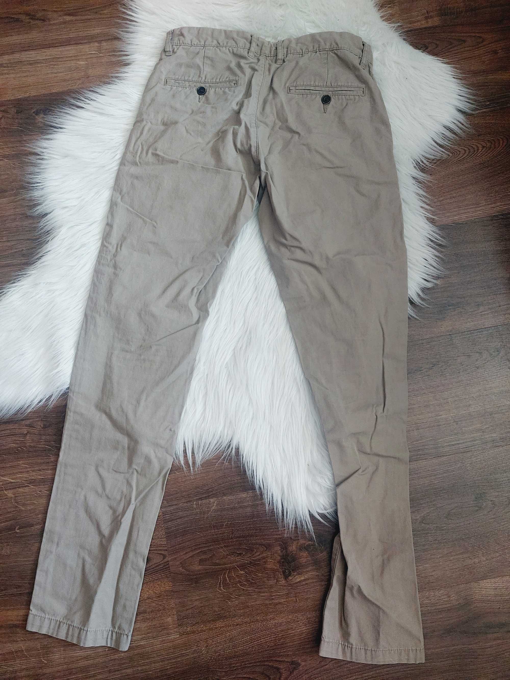 spodnie męskie materiałowe eleganckie hm slim bawełna 29 s m beżowe