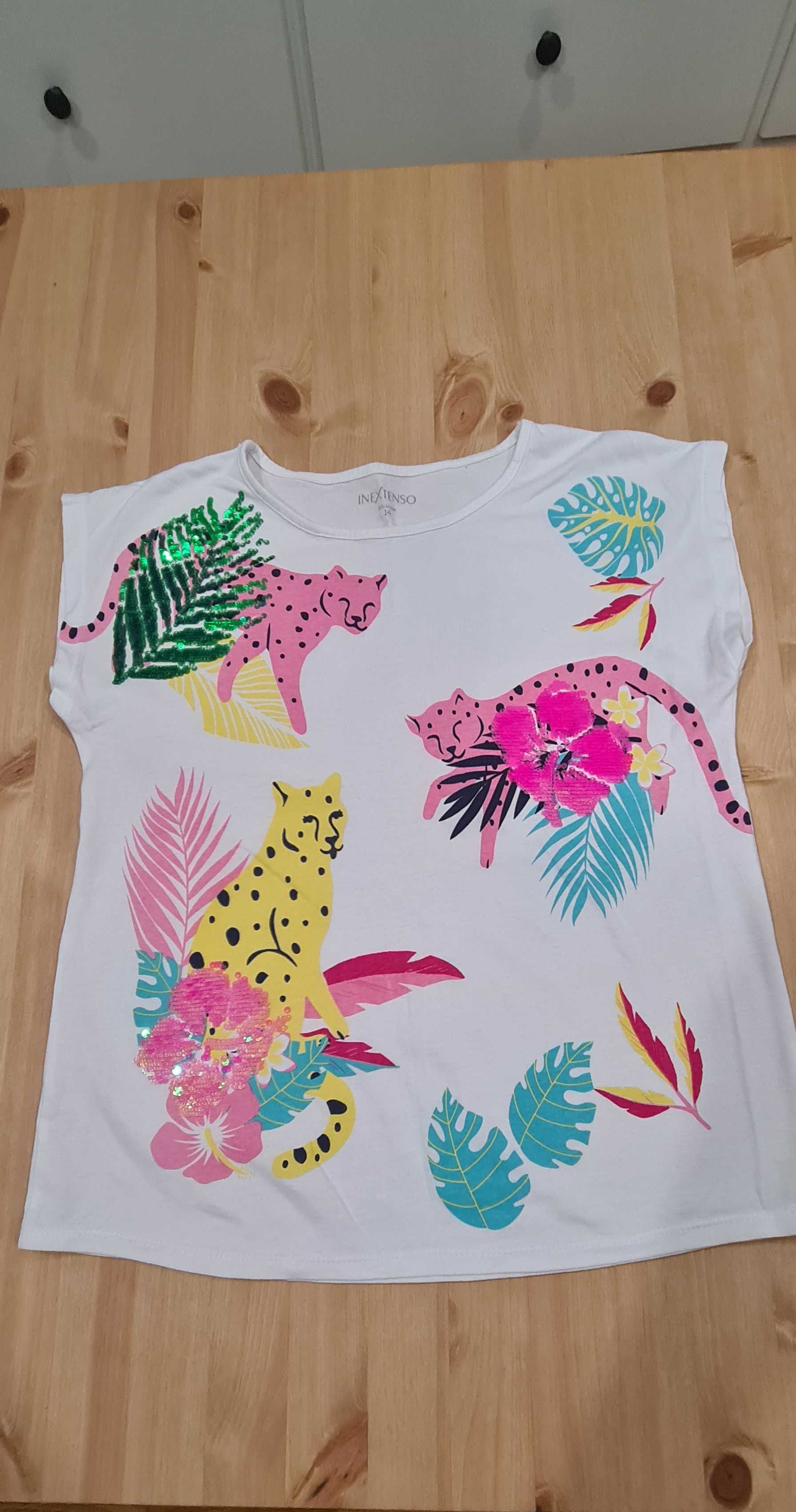 T-shirt bawełniany biały z cekinami