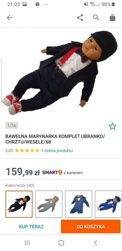 Garniturek na chrzest roz 68 granatowy elegancki idealny stan