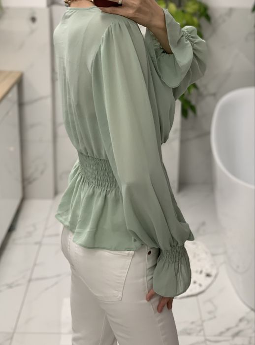 Bluzka mietowa z szyfonu bufiaste rekawy boho romantyczna na lato 40