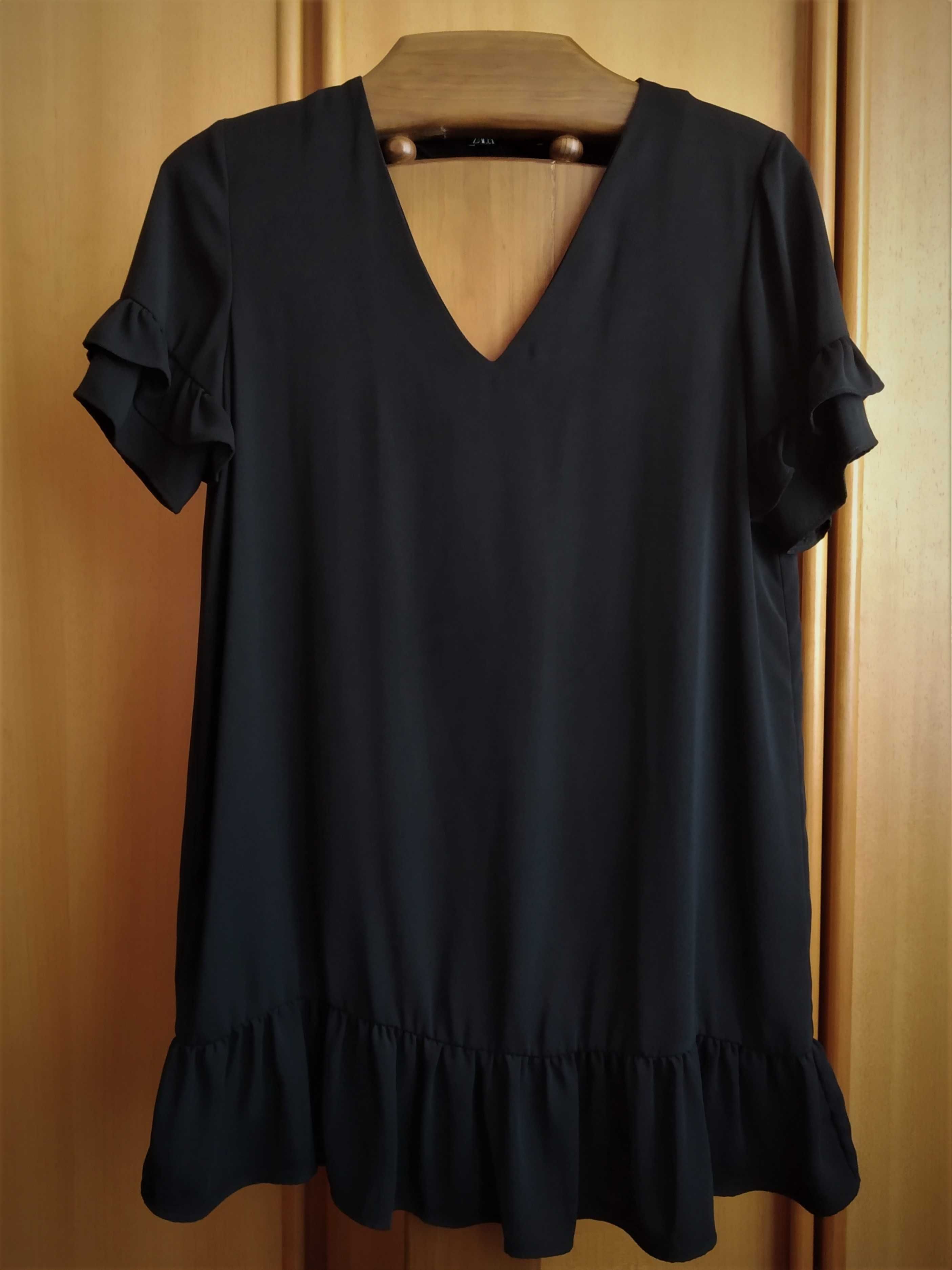 (NOVO, PORTES GRÁTIS) ZARA - Vestido Preto Decotado - Tam. L