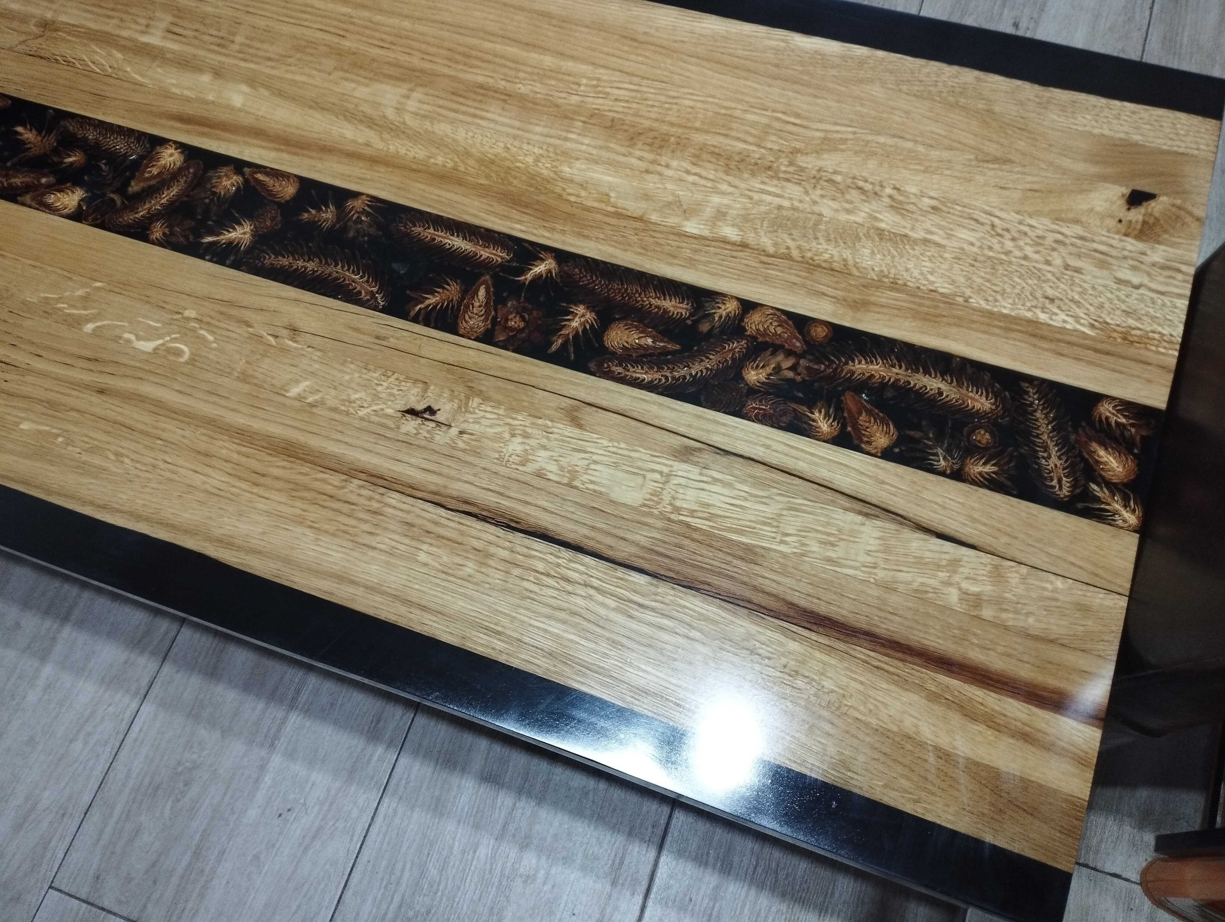 Blat pod Stół Ława 155x55 Naturalny Dąb Syszki 80x80 x50 Żywica Drewno