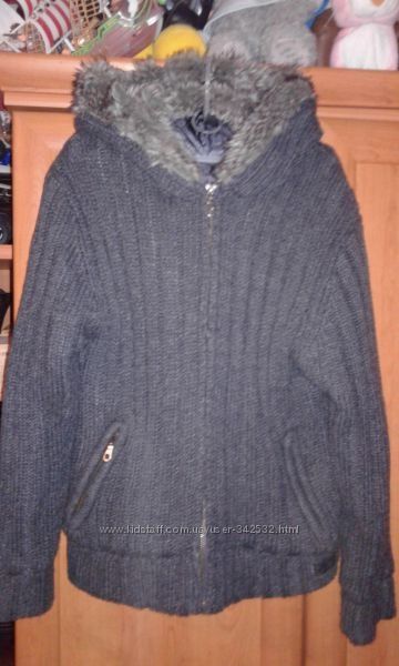Модная Вязаная куртка кофта с капюшоном