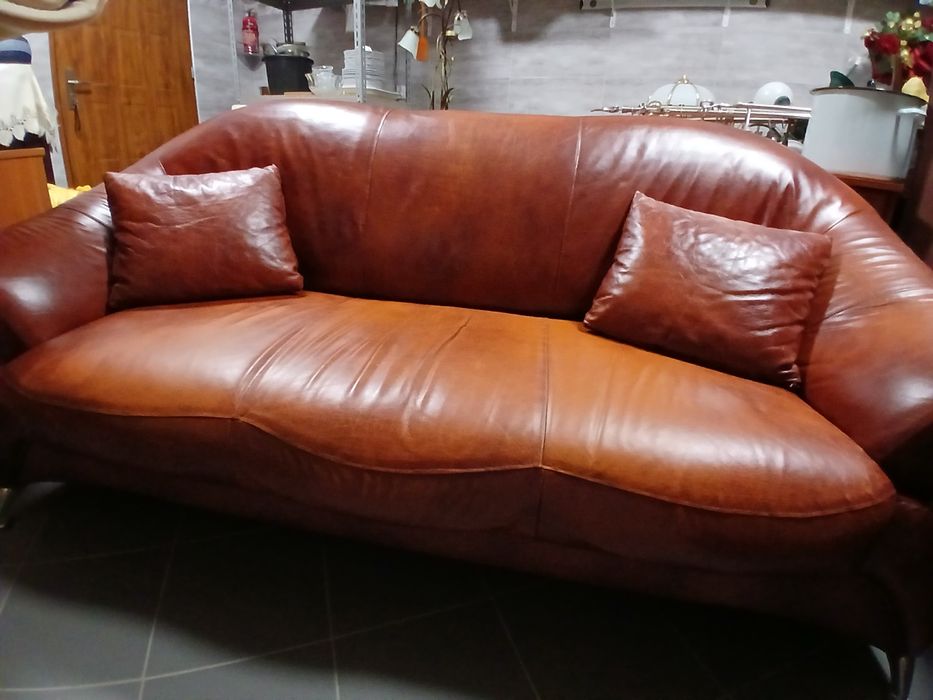 Sofa z skóry brązowej