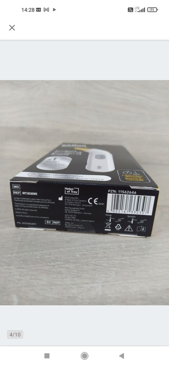 Braun IRT3030 ThermoScan 3 Termometr douszny OUTLET

Nowy, opakowanie