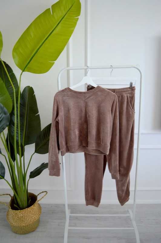 Komplet ala welur brązowy nowy 38 bluza spodnie