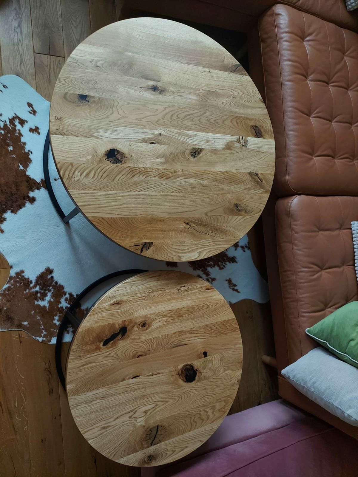 Stoliki kawowe okrągłe dąb chowane dębowe komplet stolików loftowe