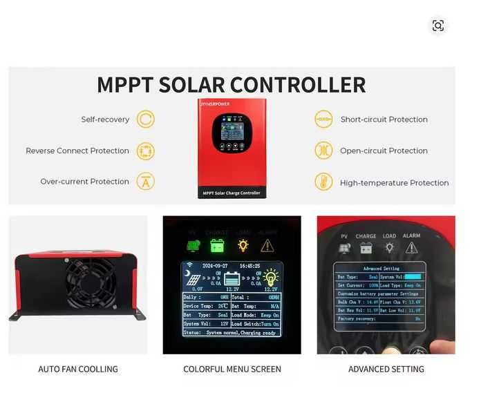 Solarny Kontroler Regulator Ładowania Akumulatorów 12V-96V 80A MPPT