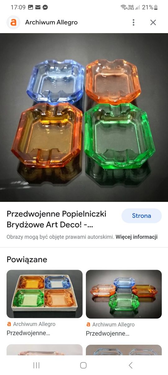 Przedwojenne popielniczki brydżowe Art Deco x 4 szt. kolorowe szkło