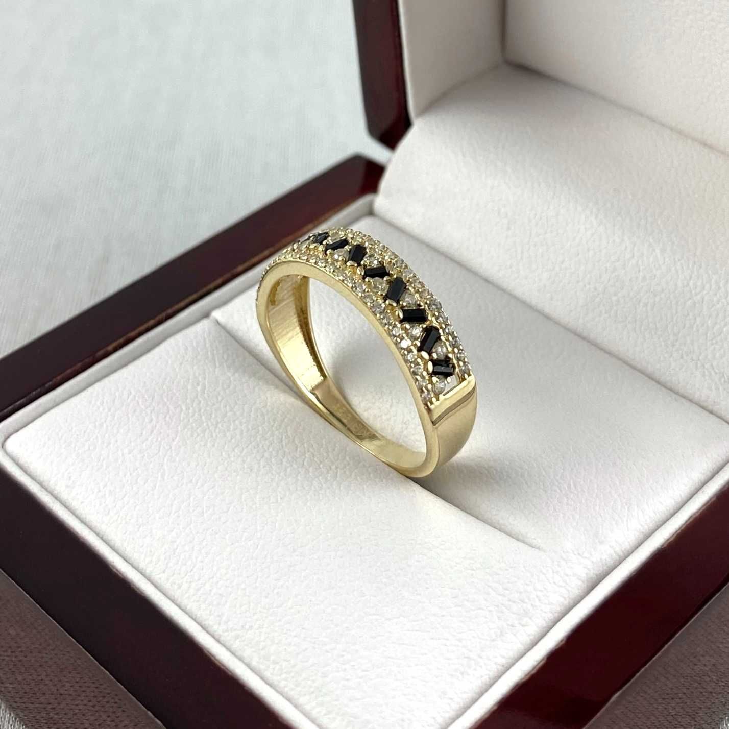 ZŁOTY pierścionek dwa kolory cyrkonii PR. 585 (14K) rozmiar 19