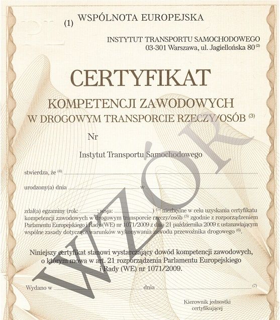 Certyfikat kompetencji zawodowych przewoźnika w transporcie drogowym