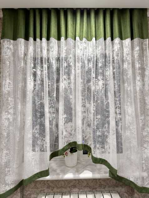 арочна тюль коротка мармур жаккард з мікровелюровими вставками