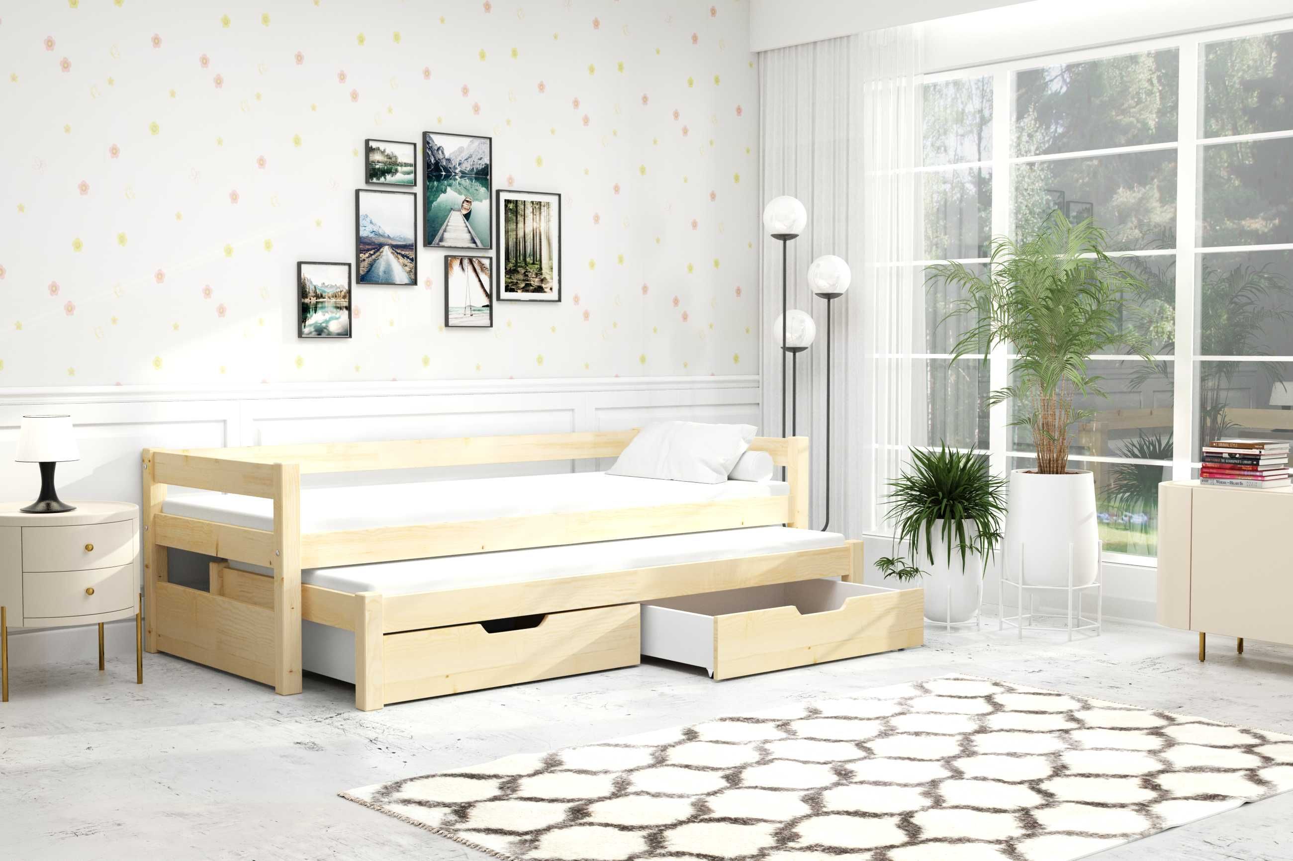 Drewniane łóżko dla dzieci TOMMY z szufladami + materace gratis