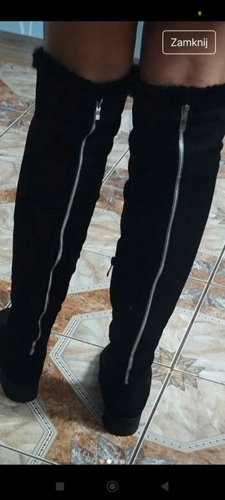 Muszkieterki zamszowe z ozdobnym srebrnym zasuwakiem z tyłu 37