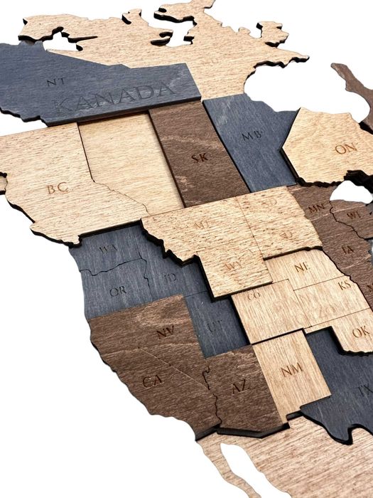 Mapa Świata 3D drewniana 210x126cm, 3 kolory, pomysł na prezent