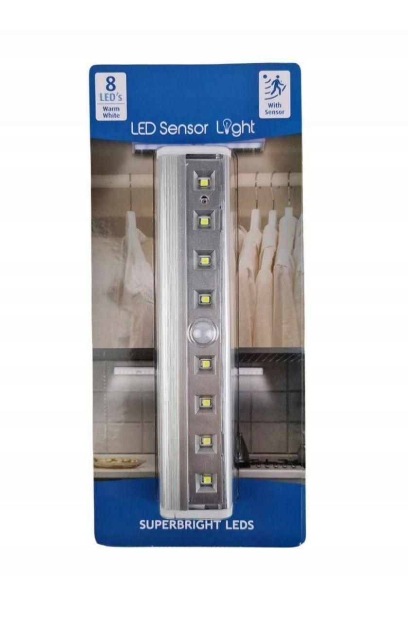 Лампа 8 Led на батарейках, сенсор руху, магніт.