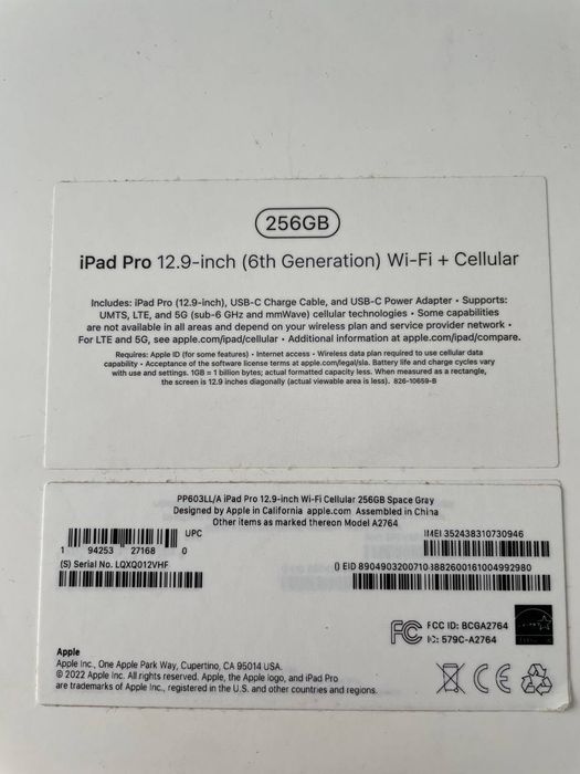 Apple iPad Pro M2 12.9 LTE 256Gb Space Gray  MP603, MP203