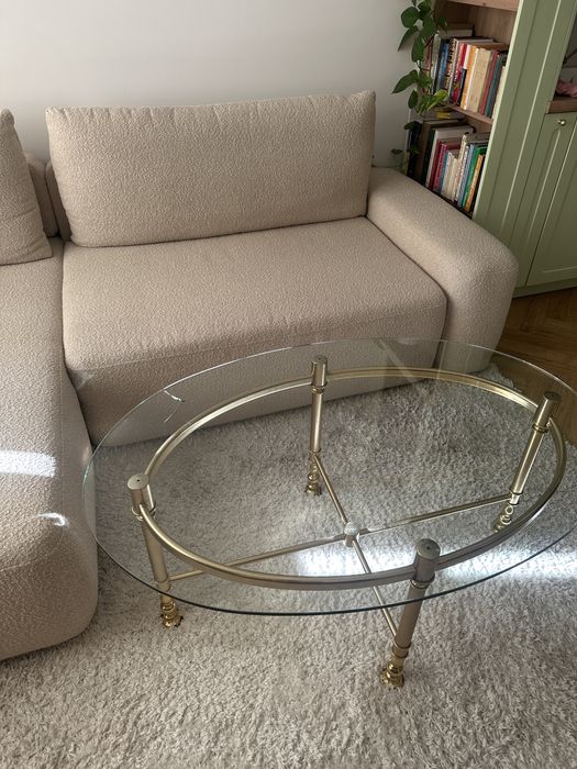 Stolik kawowy, ława, stolik, stół, vintage retro złoty chrom, szklany