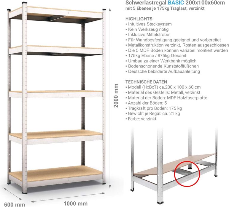 Стелаж металевий оцинкований 200x100x60