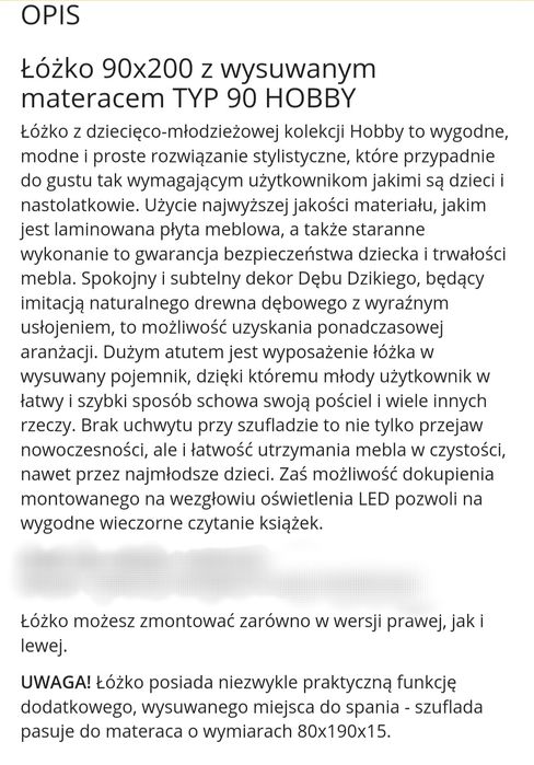 Łóżko młodzieżowe Hobby " Wójcik Meble" - Niższa Cena!