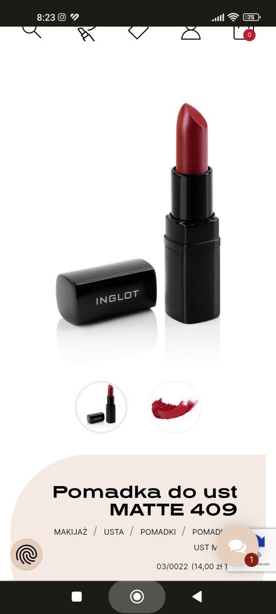 Inglot pomadka do ust matowa czerwień MATTE 409