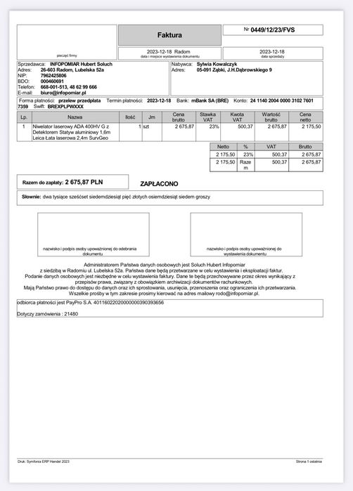 Niwelator laserowy stan perfekcyjny