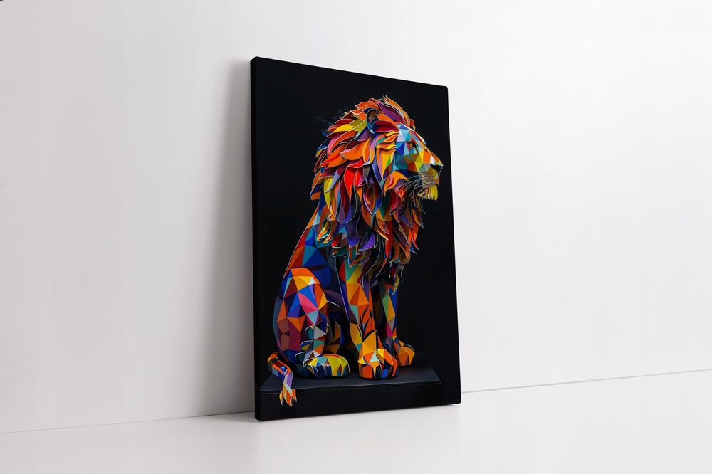 Nowoczesny Obraz na Płótnie Kolorowy Lew 70x100 cm