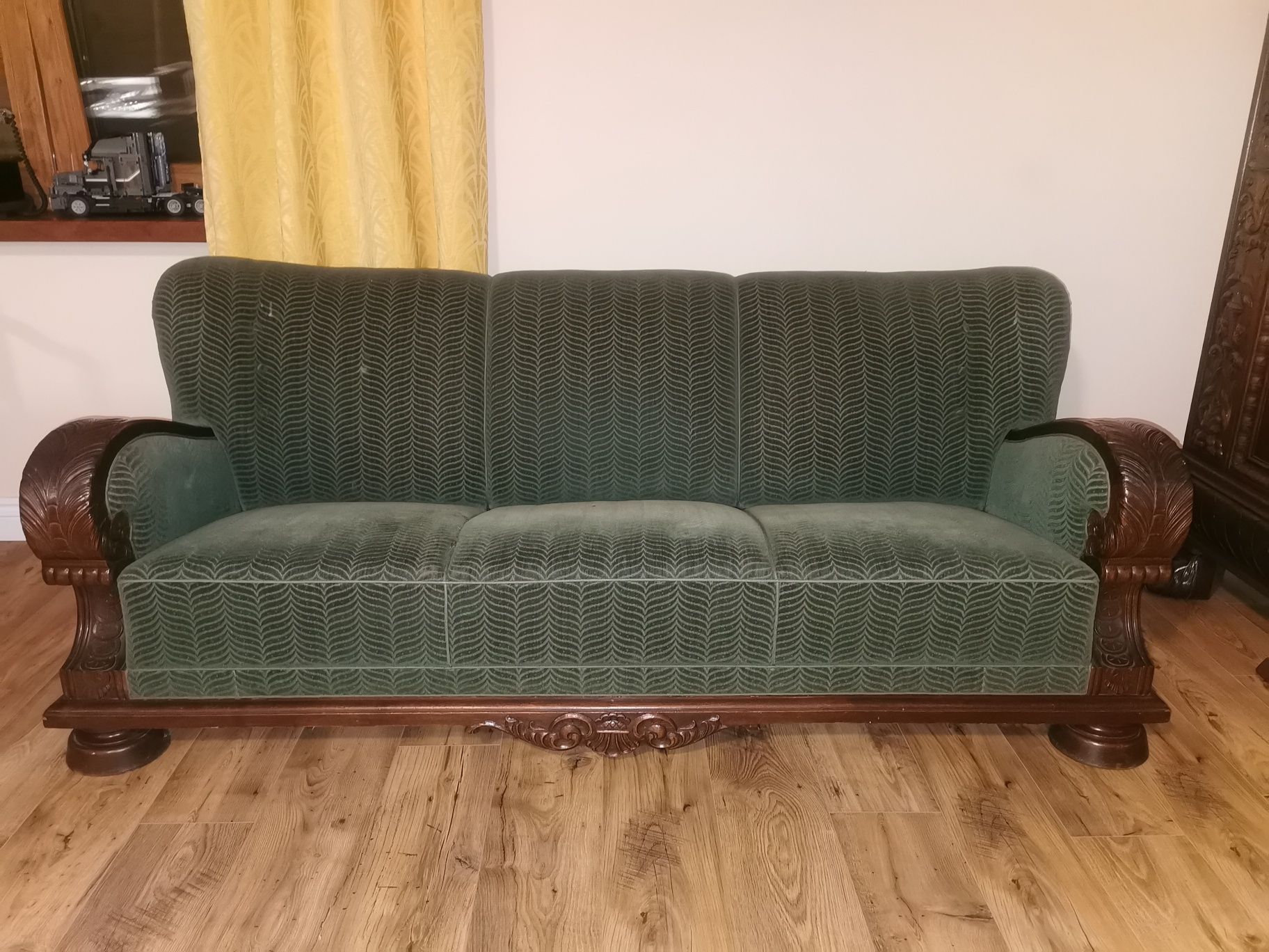 Kanapa sofa stara antyk drewniana zielona art deco biedermeier