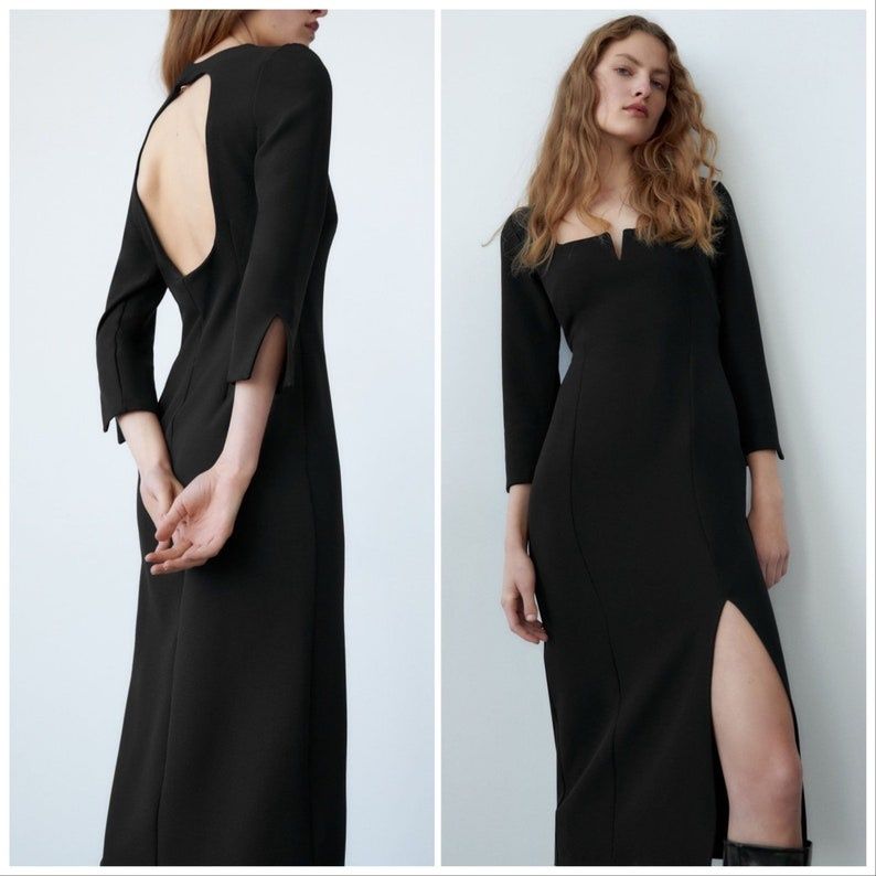 чорна вечірня елегантна сукня міді Zara