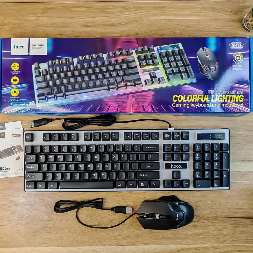 Игровая клавиатура • проводная с RGB подсветкой • игровой комплект
