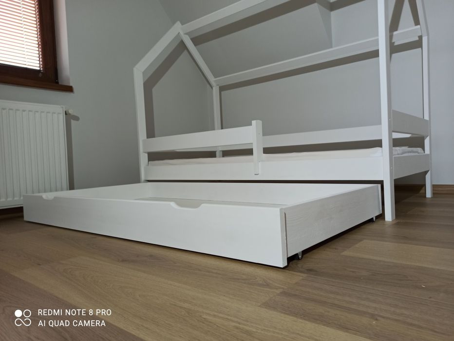 180x80 Łóżko domek białe z pojemną szufladą