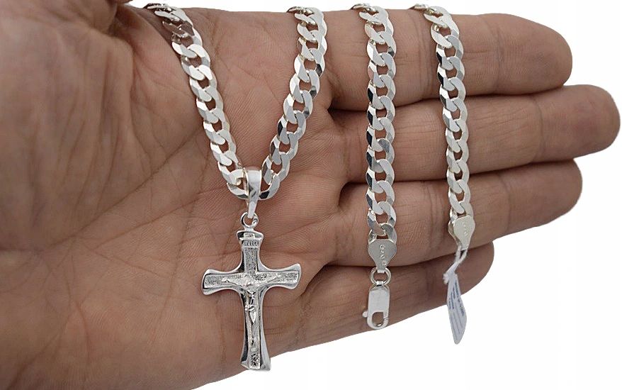Łańcuszek Srebrny Pancerka 7,50 mm  z Krzyżykiem pr 925 Grawer Gratis